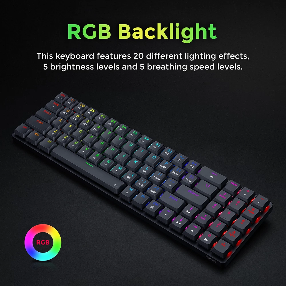 Redragon Ashe Pro K626P-KBS Mechanical Keyboard Tenkeyless 78 Keys Tri-Mode Connection USB Bluetooth Wireless RGB