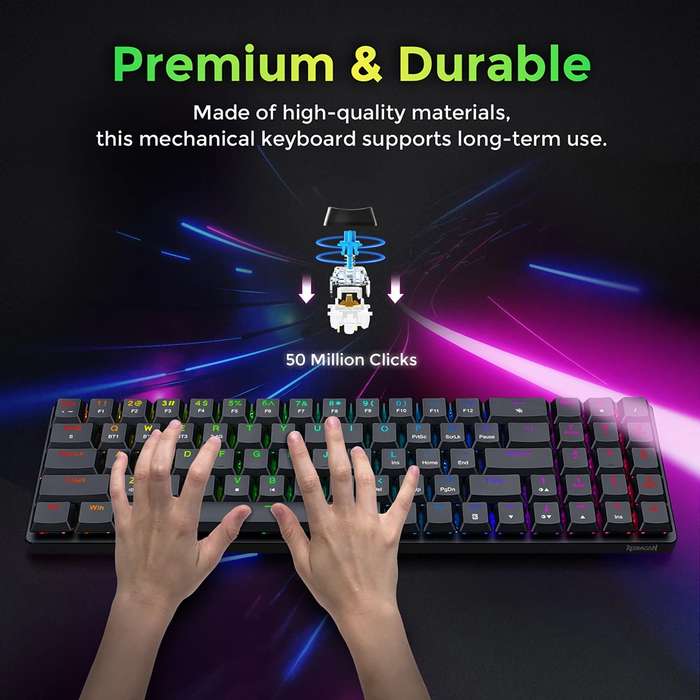 Redragon Ashe Pro K626P-KBS Mechanical Keyboard Tenkeyless 78 Keys Tri-Mode Connection USB Bluetooth Wireless RGB