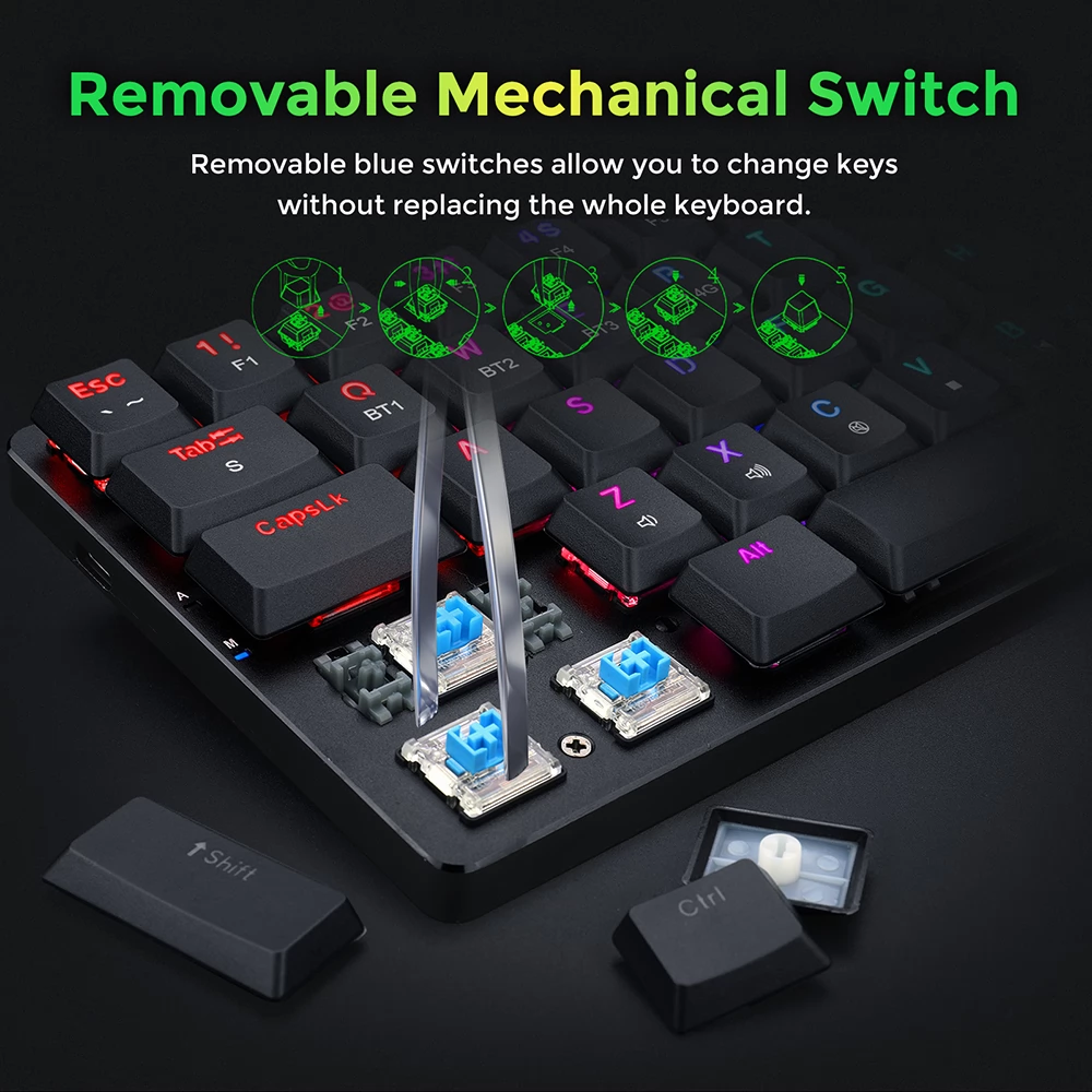 Redragon Ashe Pro K626P-KBS Mechanical Keyboard Tenkeyless 78 Keys Tri-Mode Connection USB Bluetooth Wireless RGB