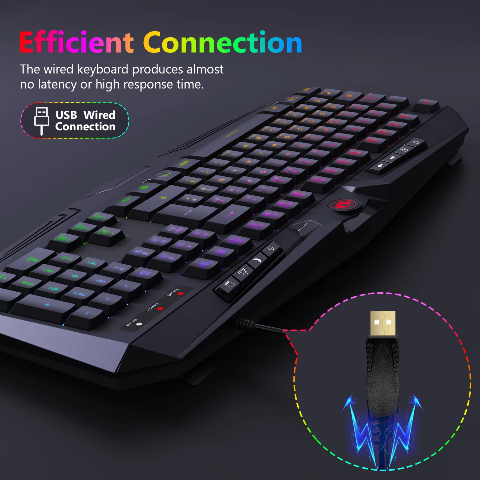 Redragon K503RGB Quiet Gaming Wired Keyboard, RGB-achtergrondverlichting met multimediatoetsen, 105 toetsen AZERTY FR-indeling