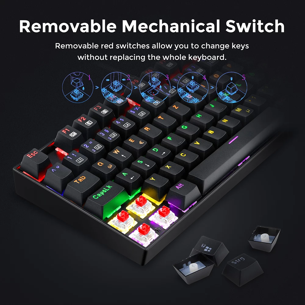 Redragon K552 Rainbow Backlight TKL Mechanical Keyboard Compact 88 Keys QWERTZ German Layout Red Switch