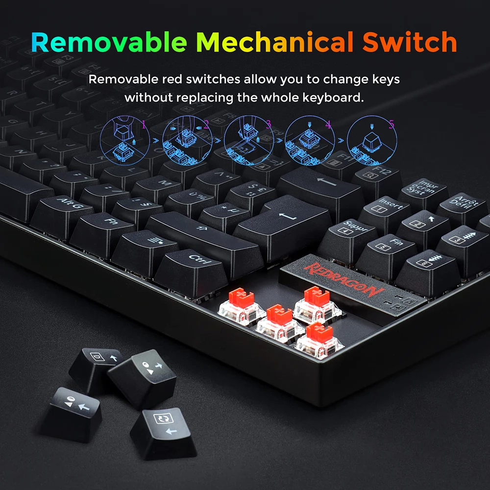 Redragon K552RGB-1 RGB Backlight TKL Mechanical Keyboard Compact 88 Keys AZERTY FR Layout Red Switch