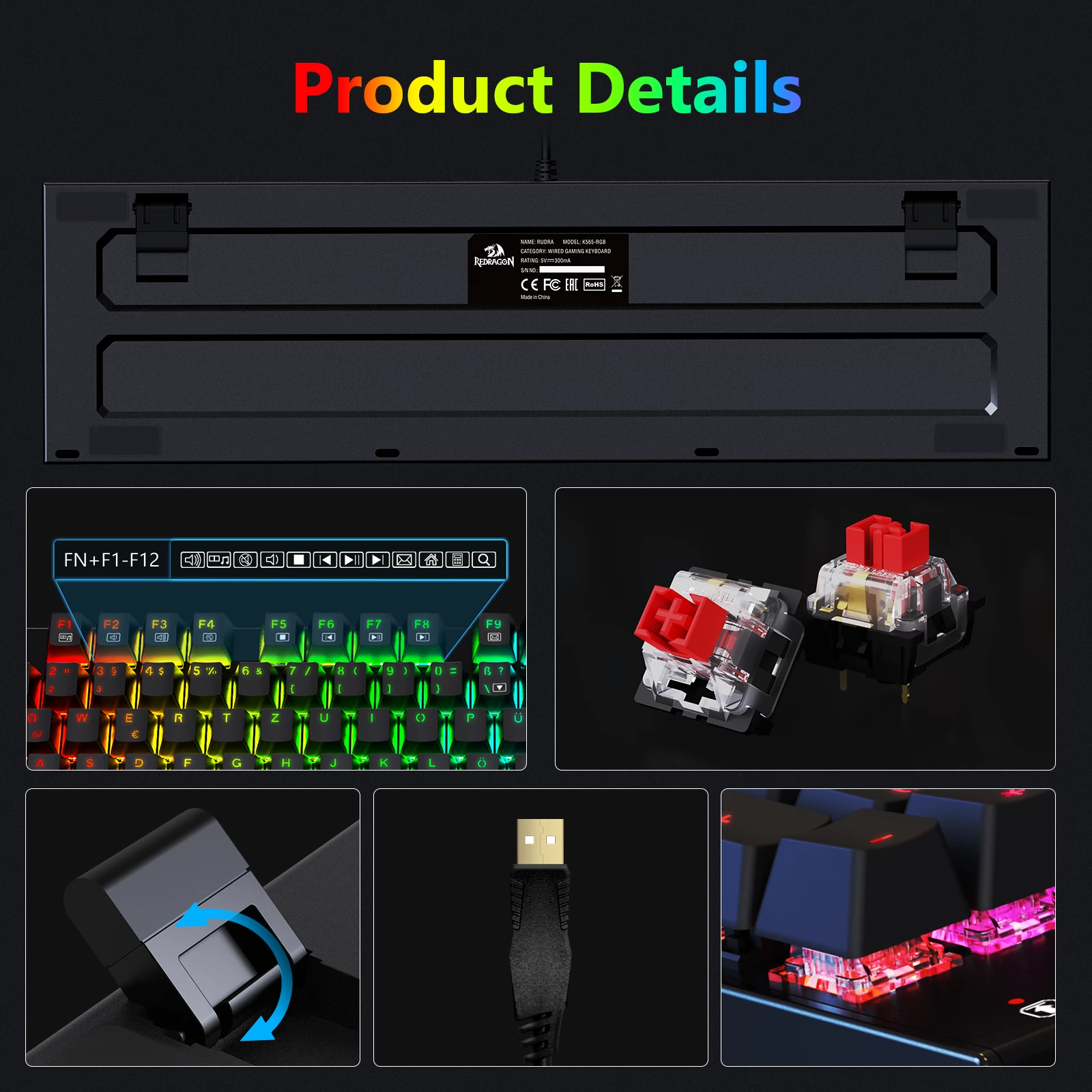 Redragon K565 Mechanische Tastatur mit 105 Tasten & RGB, deutsches Layout, Aluminiumsockel
