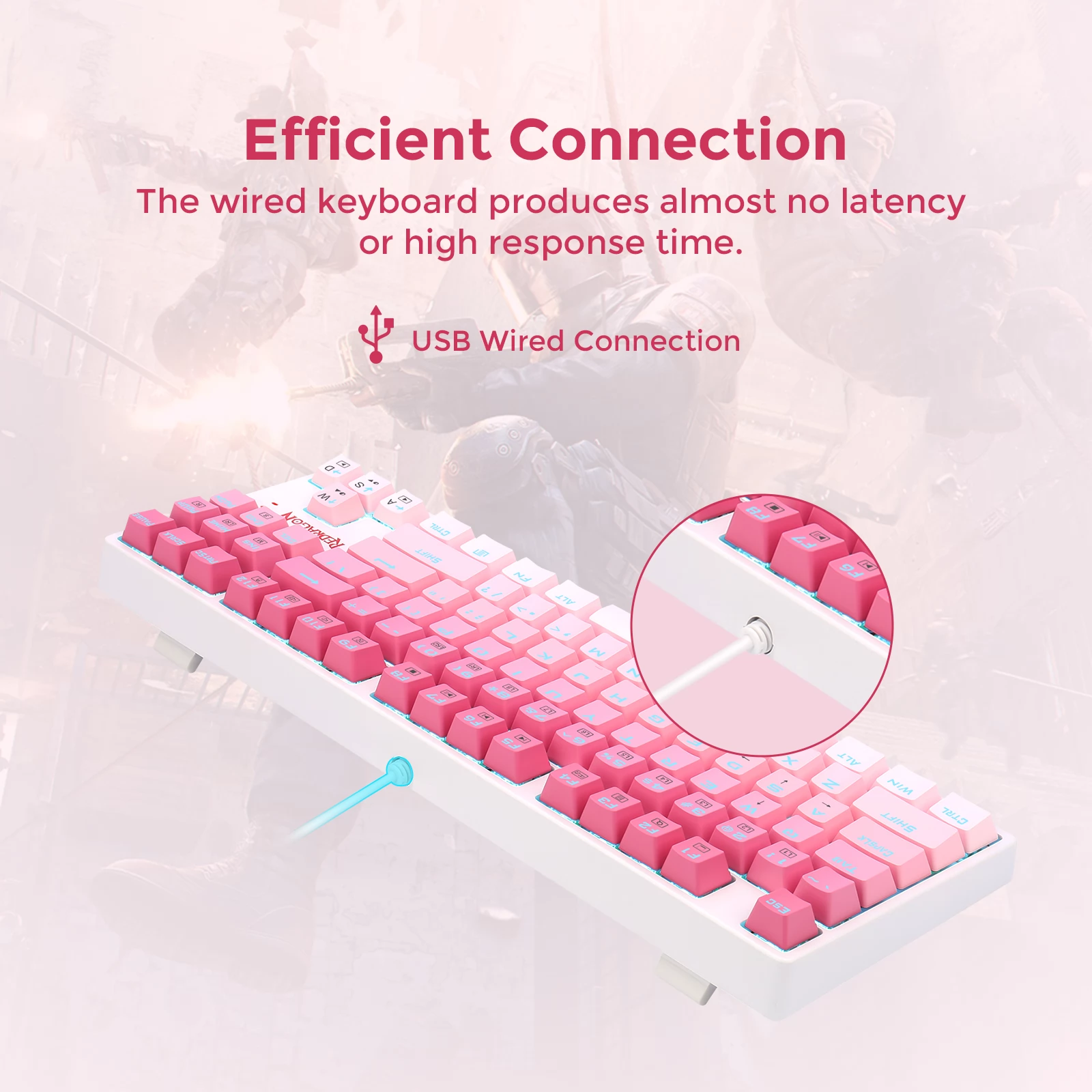 Redragon K576W-GP DAKSA TKL Kabelgebundene mechanische Tastatur 87 Tasten Gradient PBT Keycap Red Switch – Pink