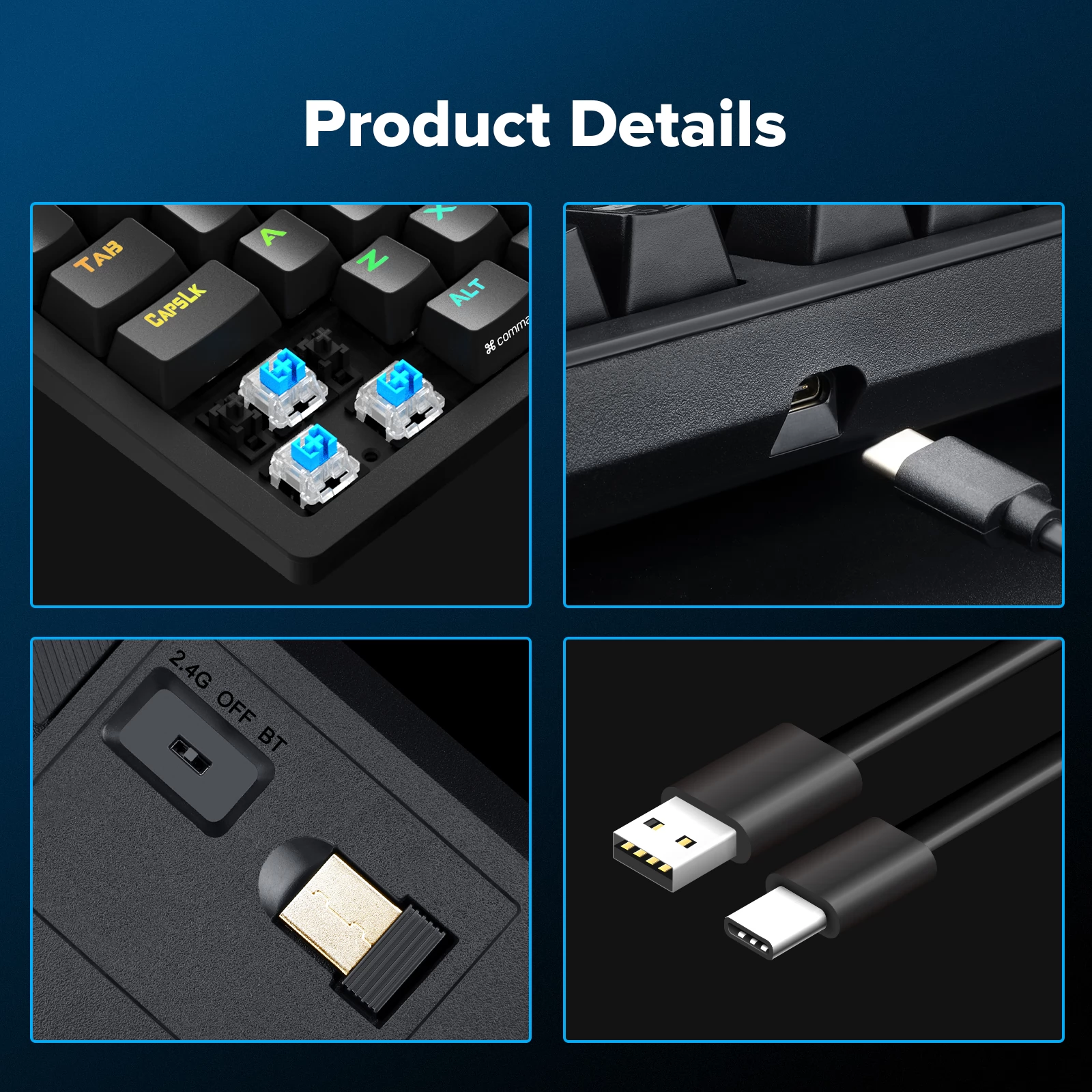 Redragon K598P-KBS RGB TKL Wireless Mechanical Keyboard Bluetooth/2.4Ghz/Wired Tri-Mode Blue Switch for Win/Mac