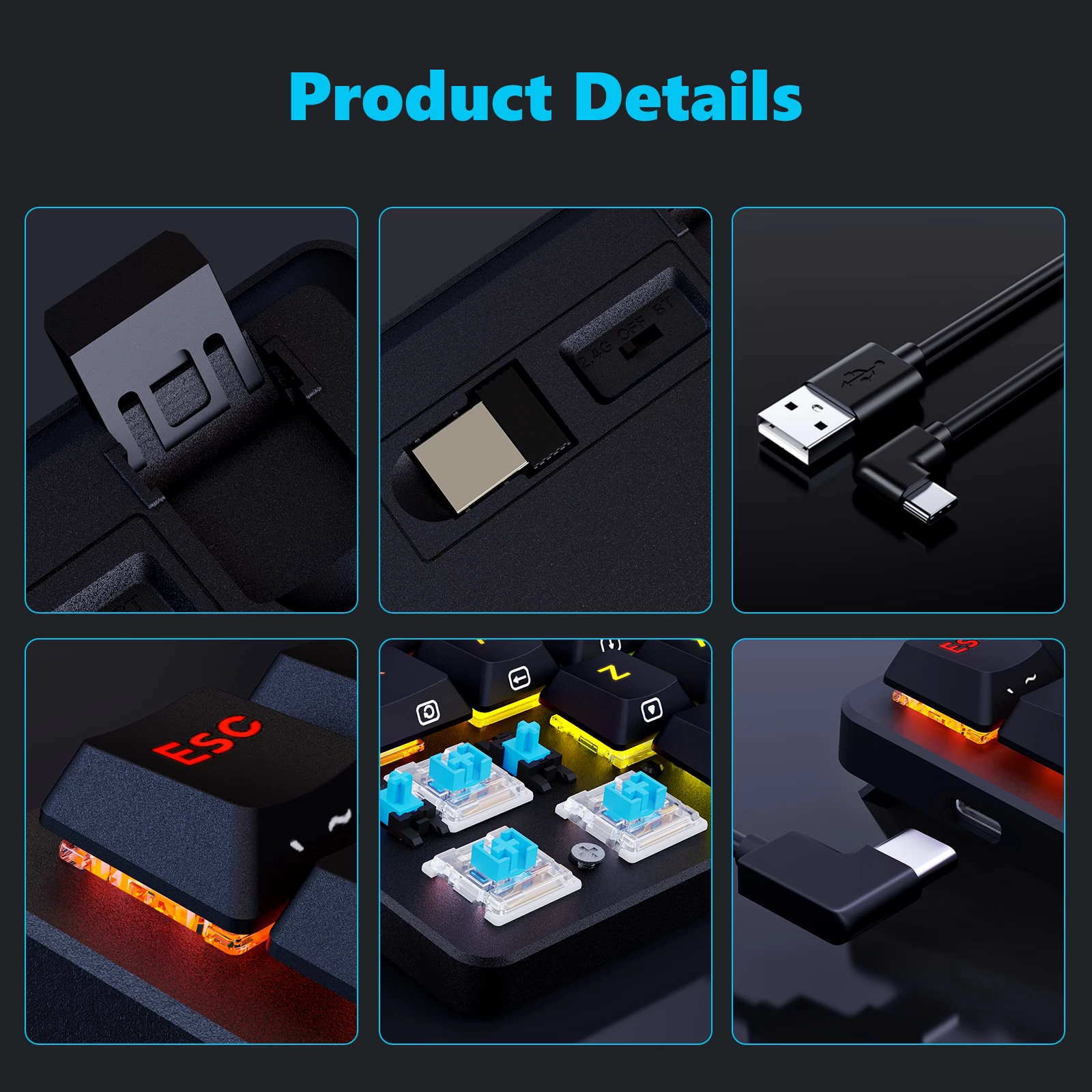 Redragon K615P-KBS Elise Pro RGB Mechanische Tastatur, kabellos, Bluetooth, Tri-Mode, ultradünn, flacher, blauer Schalter