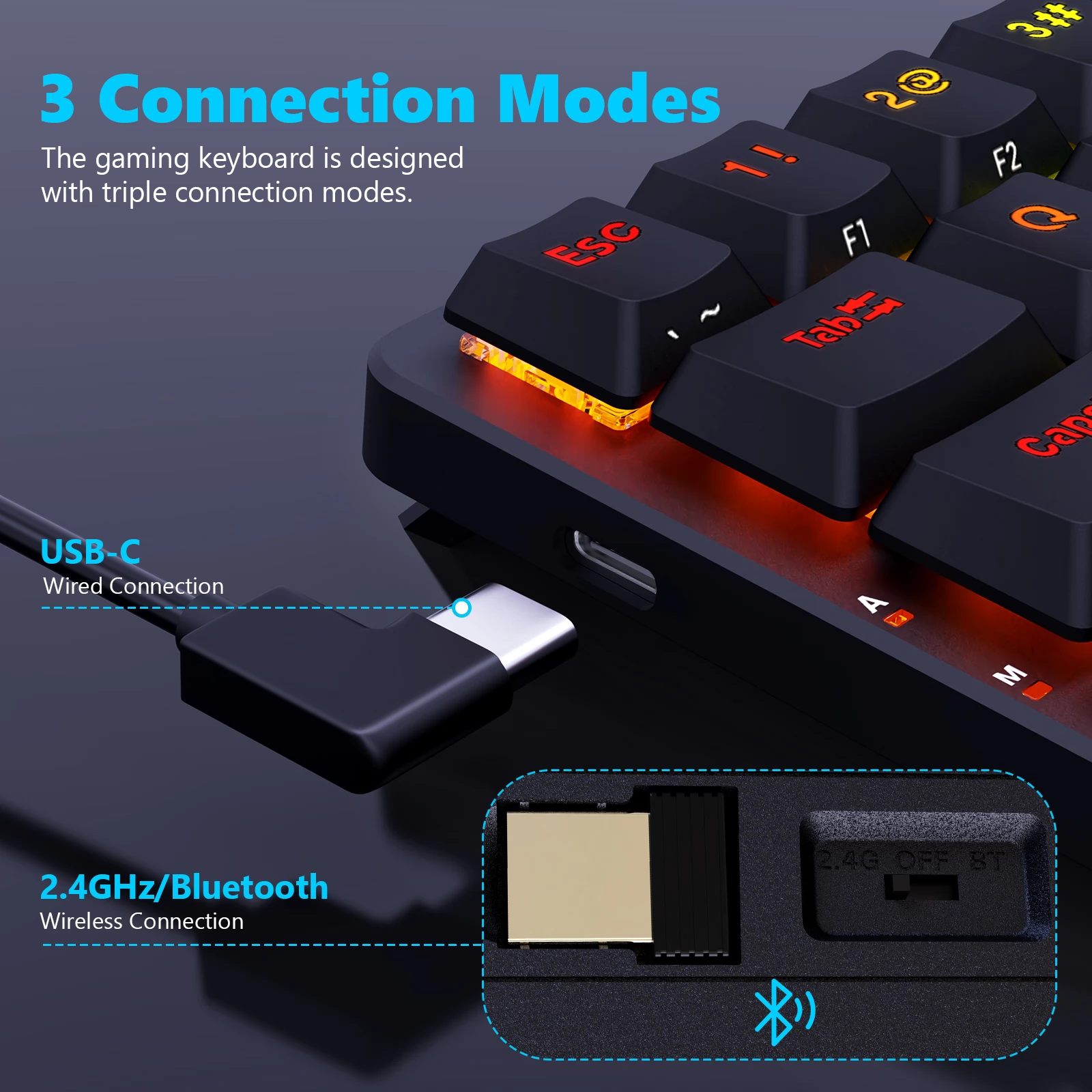 Redragon K615P-KBS Elise Pro RGB Mechanical Keyboard Wireless Bluetooth Tri-Mode Ultra-Thin Low Profile Blue Switch