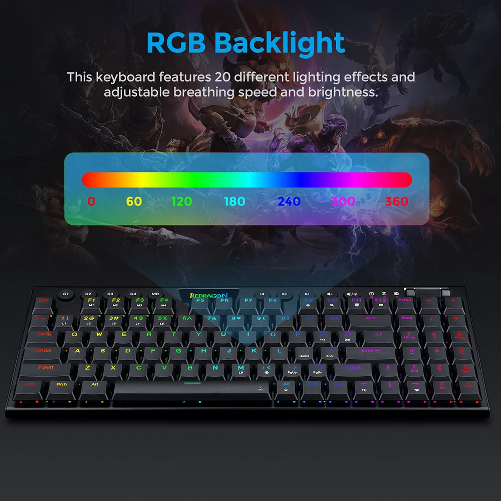 Redragon K625P-KB Yi Wired RGB Backlit Mechanical Keyboard, Ultra-Thin Low Profile 94 Keys Red Switch