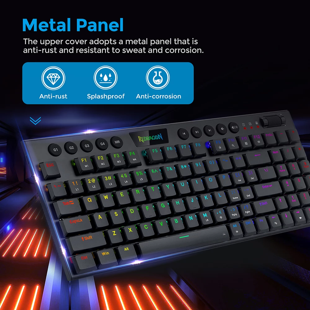 Redragon K625P-KB Yi Wired RGB Backlit Mechanical Keyboard, Ultra-Thin Low Profile 94 Keys Red Switch