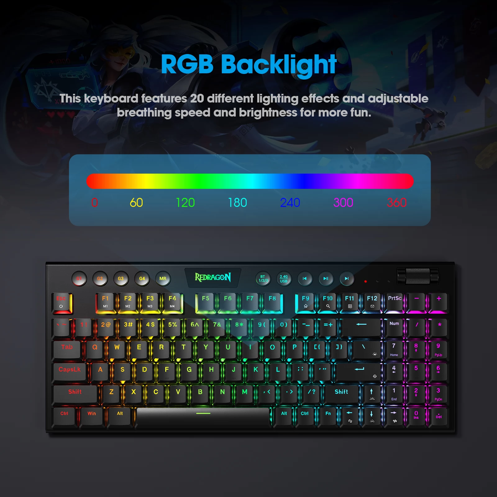 Redragon K625P-KBS Yi Pro Wireless Bluetooth Tri-Mode RGB Mechanische Tastatur Ultradünne, konfliktfreie 94 Tasten