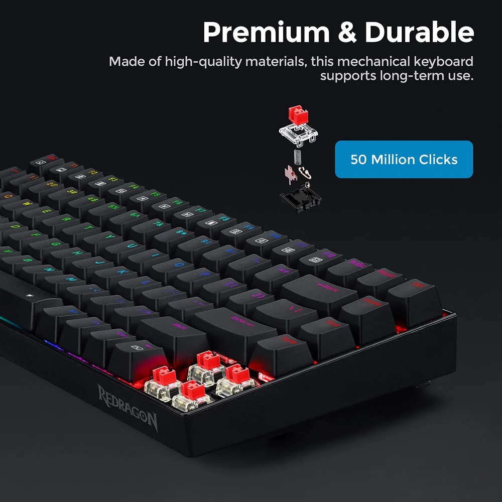 Redragon K629-RGB Phantom Mechanische Gaming Tastatur mit RGB-Hintergrundbeleuchtung 84 Tasten & Roter Schalter