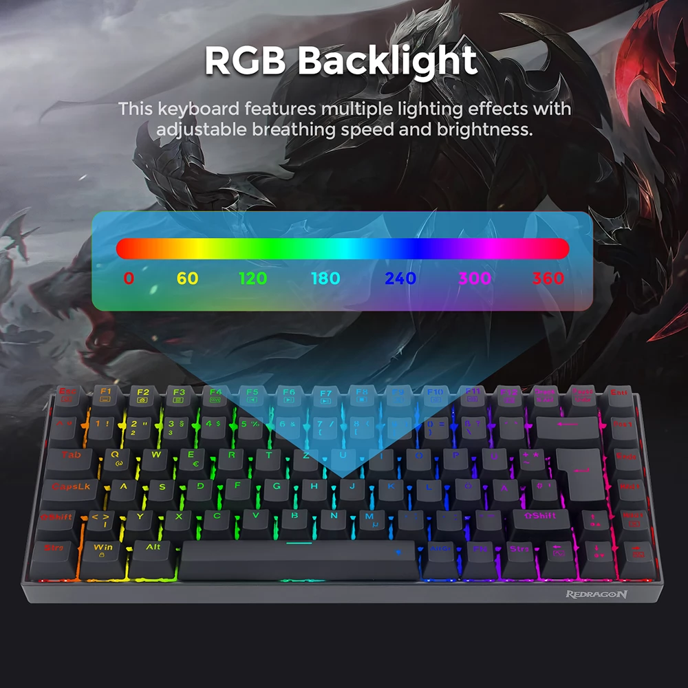 Redragon K629-RGB 75% RGB Backlight Mechanical Gaming keyboard 84 keys Red Switch DE Layout