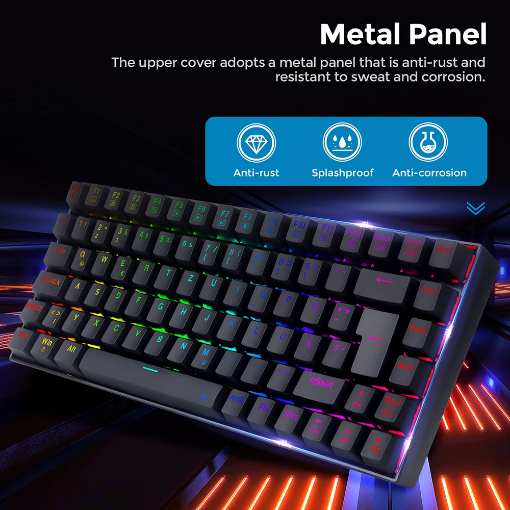 Redragon K629-RGB 75% RGB Backlight Mechanisch Gaming toetsenbord 84 toetsen Rode schakelaar DE Layout