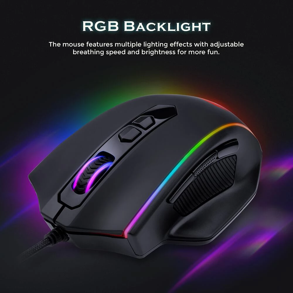 Redragon M720-RGB Vampire Wired Gaming Mouse, 10000 DPI, 8 Programmable Buttons, RGB Backlight - Black