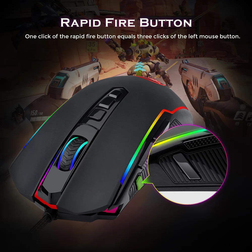 Redragon M910-K RGB Wired Gaming Muis 8000 DPI 9 programmeerbare knoppen met Rapid-Fire knop