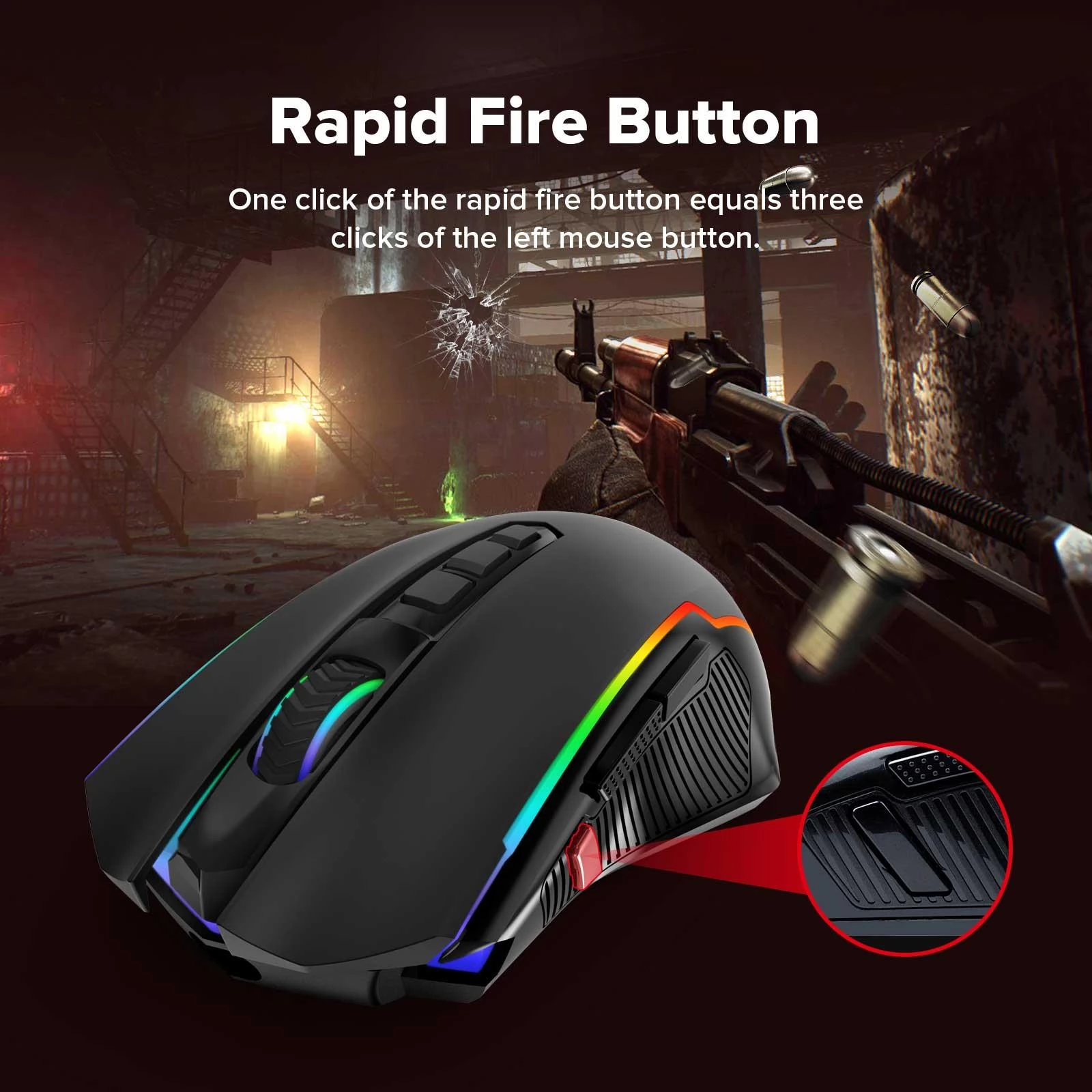 Redragon M910-KS RANGER LITE RGB 2.4Ghz Gaming Mouse 8000 DPI & Rapid Fire Buttons