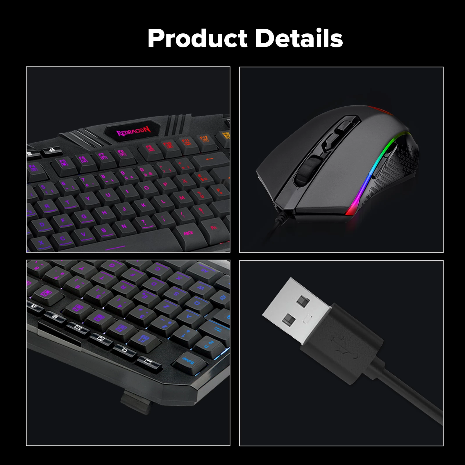 Redragon S101-K Kabelgebundene Tastatur- und Maus Set mit RGB, AZERTY FR-Layout & Maus mit 4 DPI-Stufen