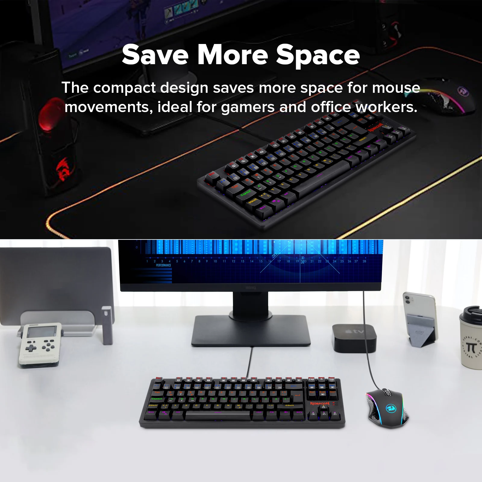 Redragon S113-KN Gaming Keyboard Mouse Combo, Rainbow Mechanical Keyboard, Deutsches QWERTZ-Layout Und RGB-Maus