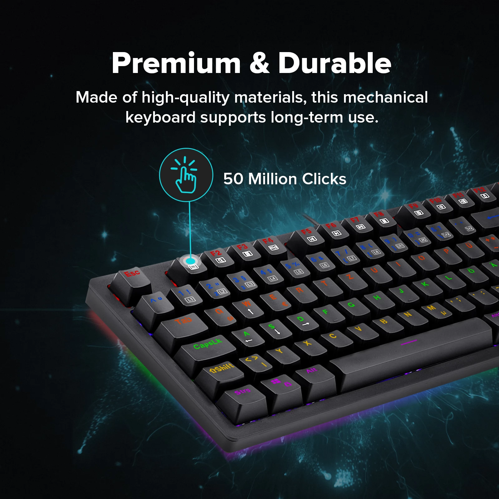 Redragon S113-KN Gaming Keyboard Mouse Combo, Rainbow Mechanical Keyboard, QWERTZ German Layout and RGB Mouse