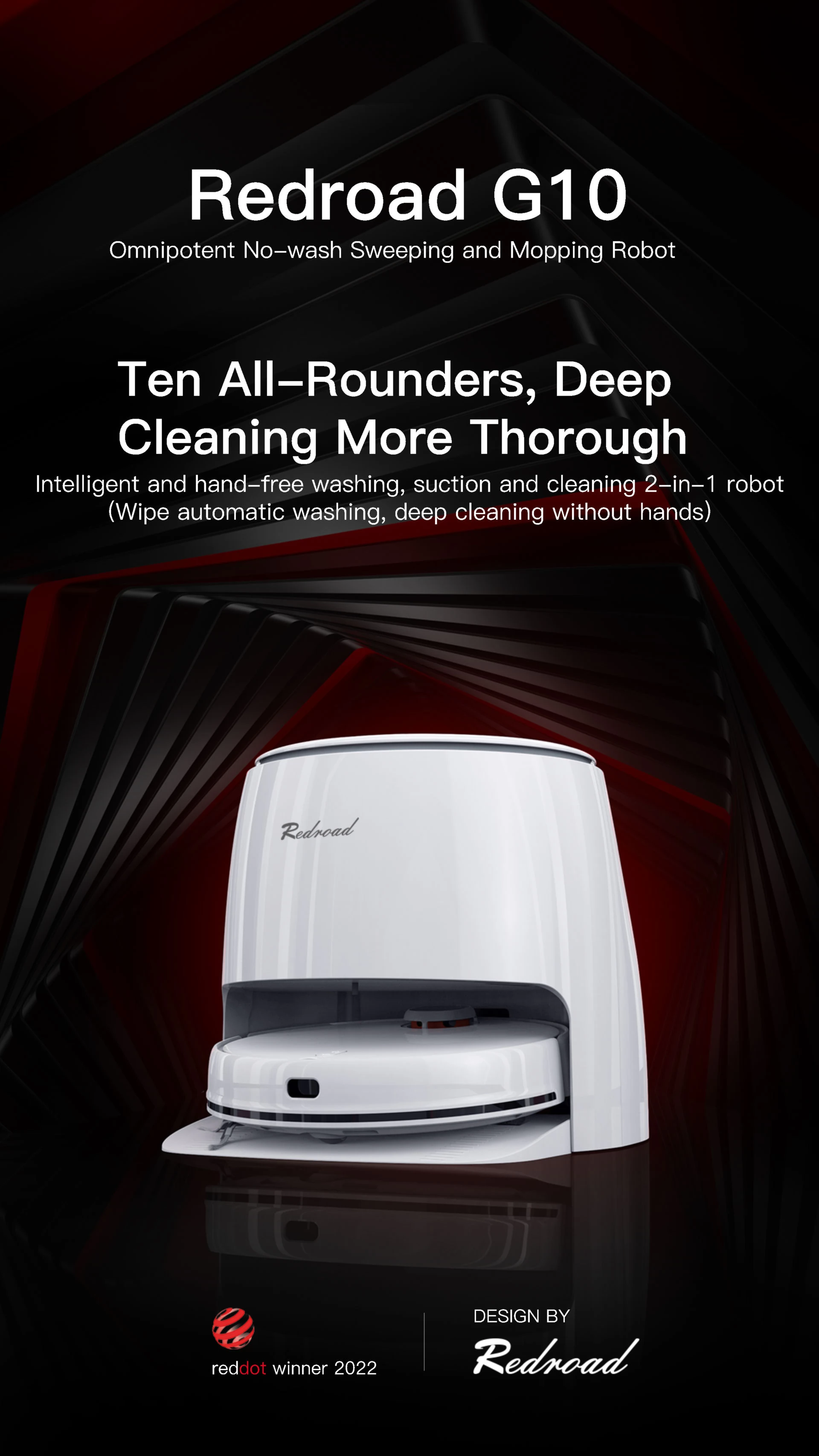 Redroad G10 2800Pa Robot Vacuum and Mopping,Vibrating Mopping,Mop Lifting, Electrolytic Water Sterilization