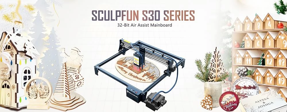 SCULPFUN S30 Pro Max 20W Laser Engraver Cutter, Automatic Air-assist, 0.08x0.1mm Laser Focus 32-bit Motherboard, 410x400mm
