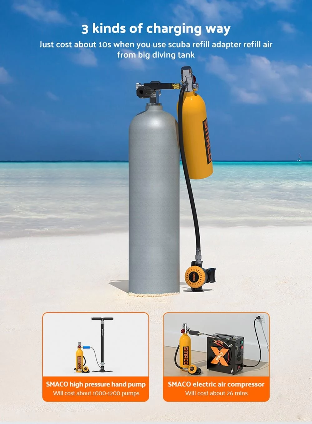 SMACO S400 1L Mini Scuba Diving Tank with DOT Certified 15-20 Minutes Using Time 1L Portable Bag