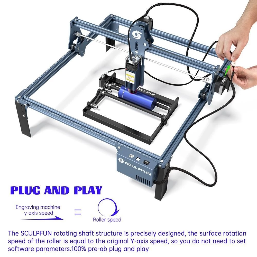 Sculpfun Laser Rotary Roller Laser Engraver Y-axis Rotary with 360°Rotating for Laser Engraving Cylindrical Objects Cans
