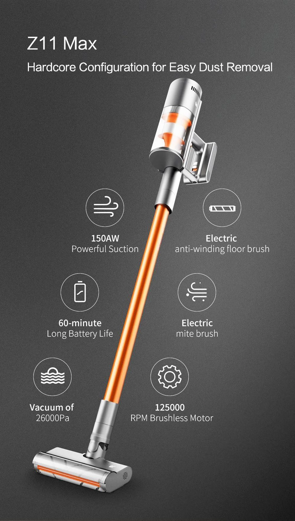 Shunzao Z11 MAX Suction Power 150AW 26000Pa Hand-held Cordlesss Vacuum Cleaner 2500mAh Lithium Battery (EU Version)