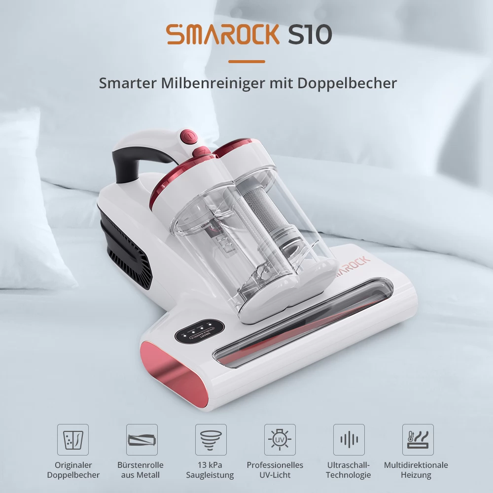 Smarock S10 Smarter Milbenreiniger mit Doppelzylinder, 13 kPa Staubsauger, 500 W, 0,5 l Staubbecher – (EU)