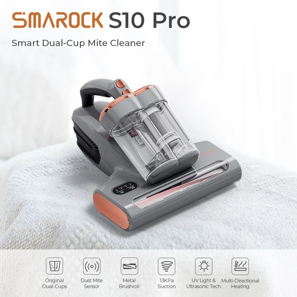 Smarock S10 Pro Double Barrel Smart Mite Cleaner, 13KPa Vacuum, 500W Power, Dust Mite Sensor, 0.5L Dust Cup - EU Plug