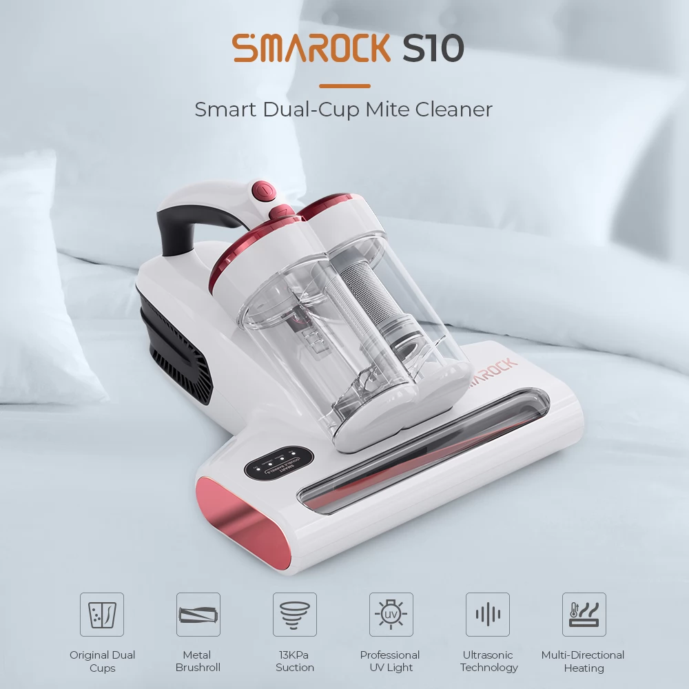 Smarock S10 Double Barrel Smart Mite Cleaner, 13KPa Vacuum, 500W Power, 0.5L Dust Cup, 99.9% Removing Mites - EU Plug