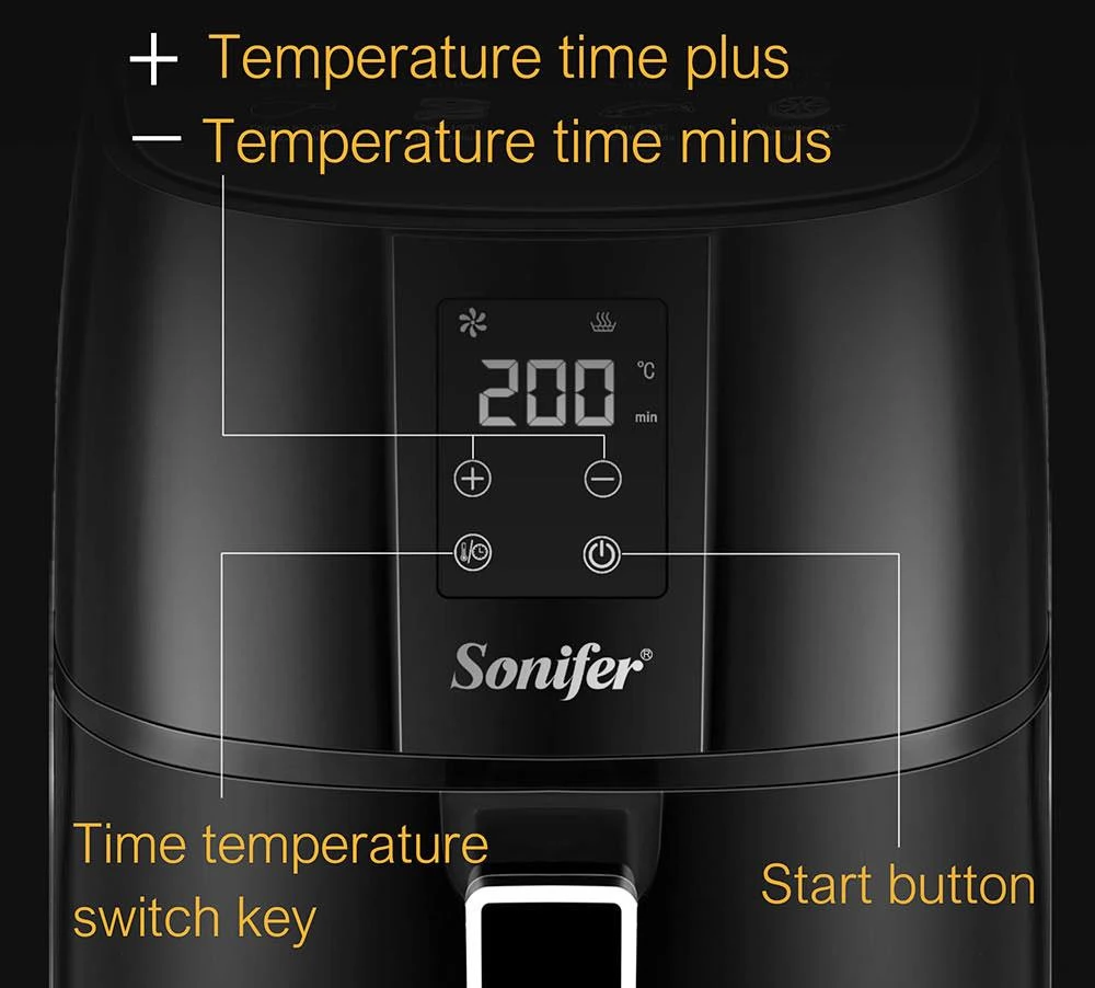 Sonifer SF1010 1400W 4.2L Lucht Friteuse zonder Olie Oven, Touchscreen 360 Graden Bakken, Elektrische Friteuse Nonstick Mand