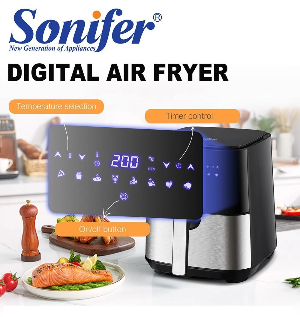 Sonifer SF1014 1450W 5L Lucht Friteuse zonder Olie, LED Touchscreen, 360 Graden Bakken, Elektrische Friteuse Nonstick Mand