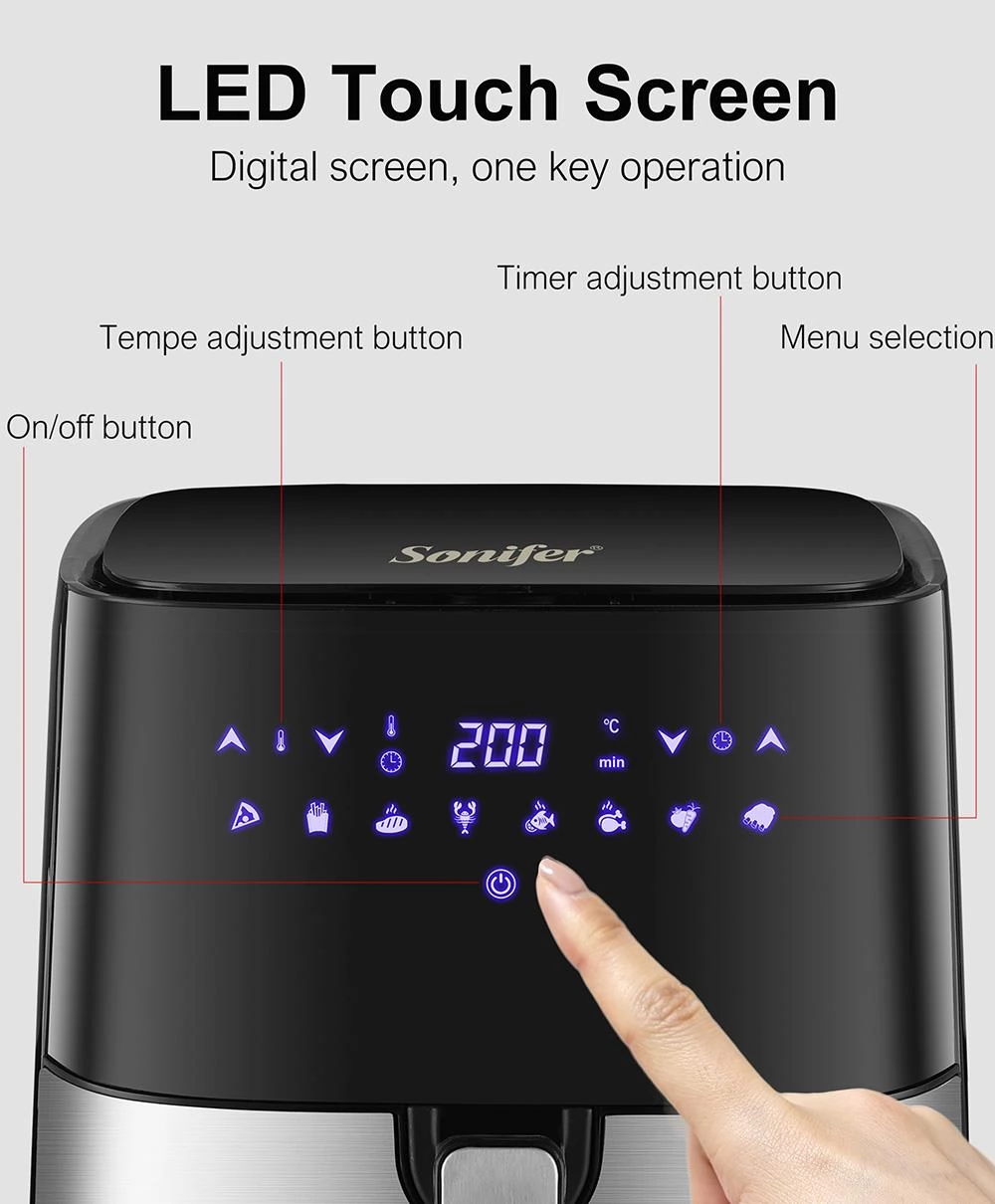 Sonifer SF1014 1450W 5L Lucht Friteuse zonder Olie, LED Touchscreen, 360 Graden Bakken, Elektrische Friteuse Nonstick Mand
