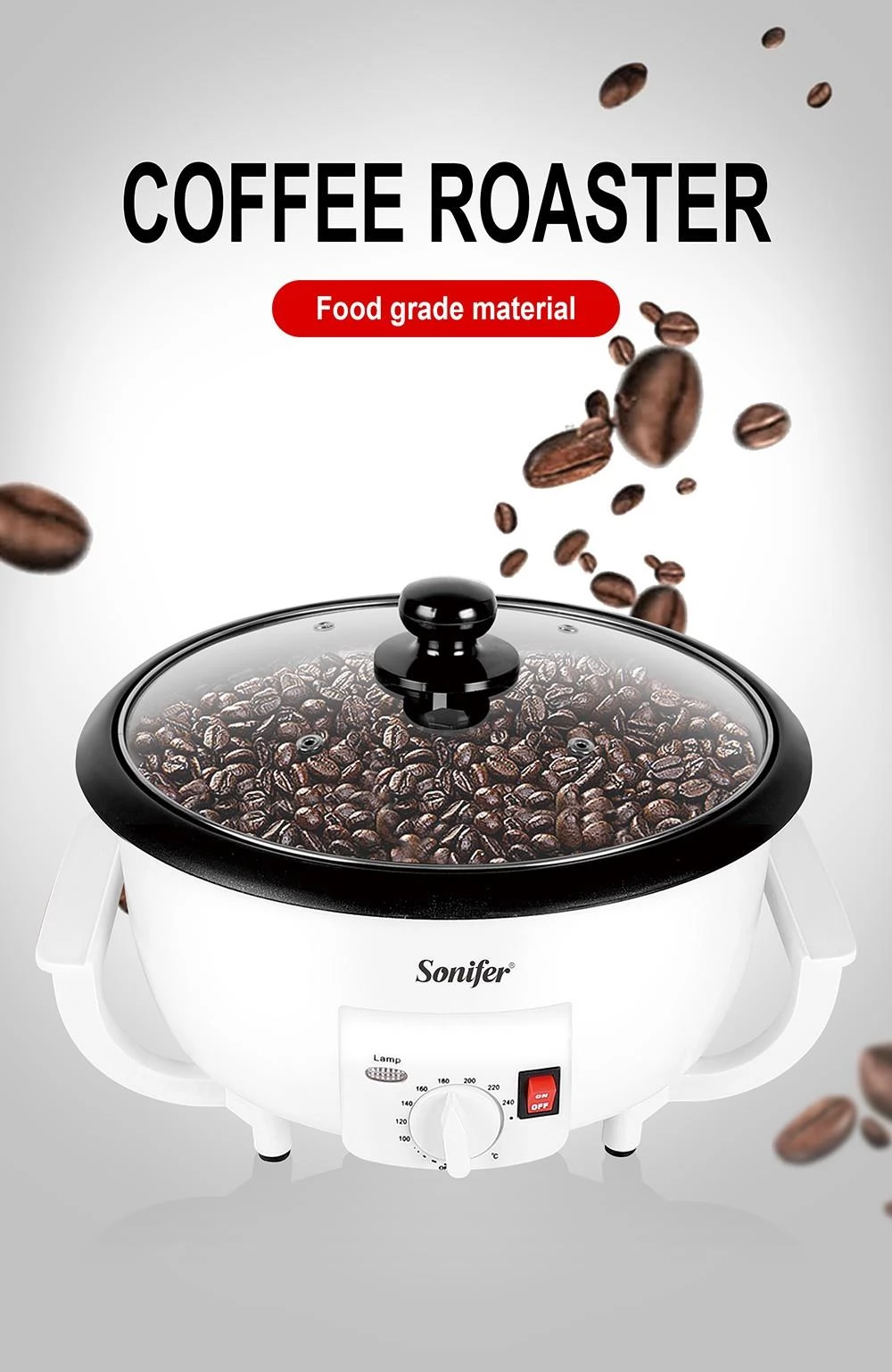 Sonifer SF3544 Elektrische Koffiebonen Bakken Rooster, 750g Capaciteit Koffie Pinda Bonen Bakoven, Popcorn maken Droger