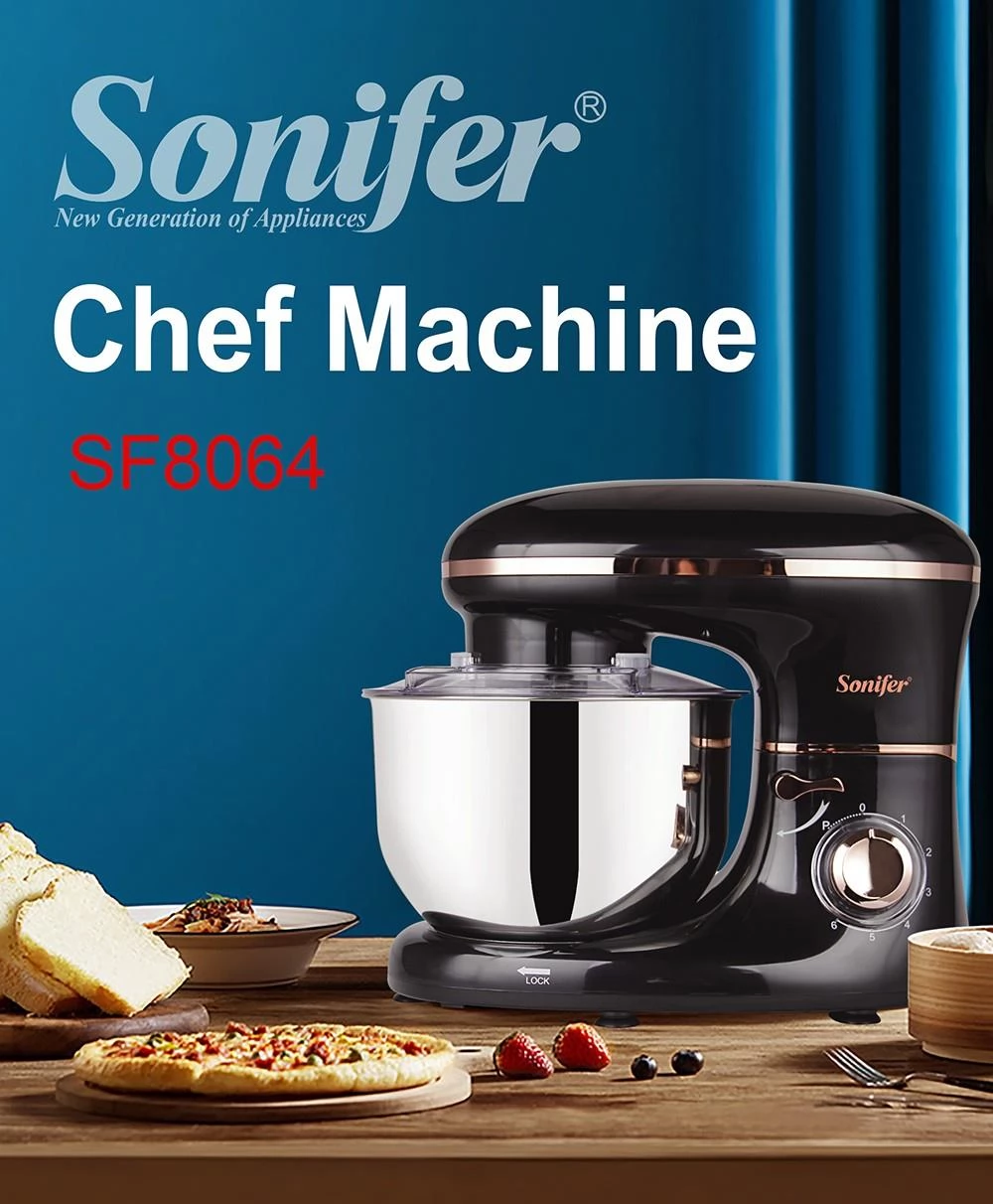 Sonifer SF8064 1400W Chef-kok  Standmixer, Room Klopper Cake Mixer met mengkom Metaaltoestel