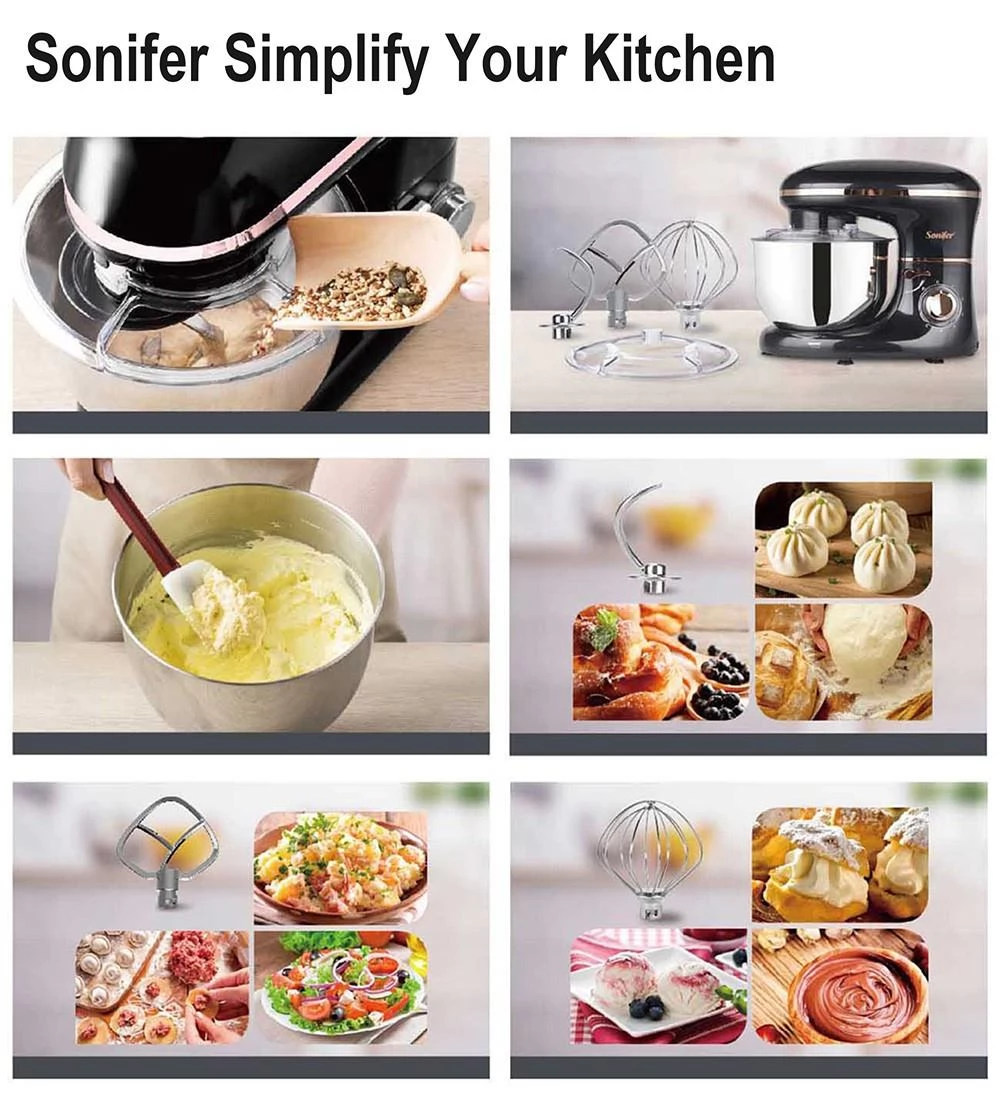Sonifer SF8064 1400W Chef Machine Food Blender Stand Mixer, Cream Whisk Cake Dough Mixer with Mixing Bowl Metal Gear