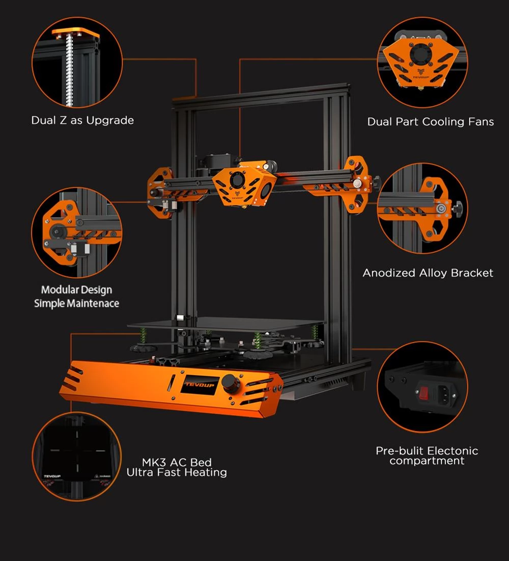 TEVOUP Tarantula Pro 3D Printer, Semi-Automatic Leveling, 0.4mm Nozzle, Volcano Hotend 32-bit Motherboard, 235x235x250mm