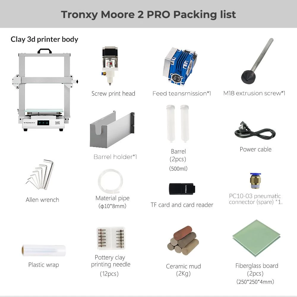 TRONXY Moore 2 Pro Ceramic Clay 3D Printer with Feeding System Electric Putter, LDM Extruder, 255x255x260mm