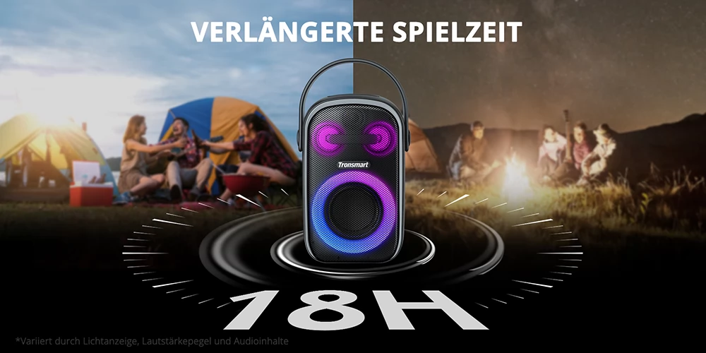 Tronsmart Halo 100 Tragbarer Partylautsprecher, 3-Wege-Soundsystem, 18h Spielzeit, Bluetooth 5.3, 12000 mAh (7,4 V 6000 mAh)