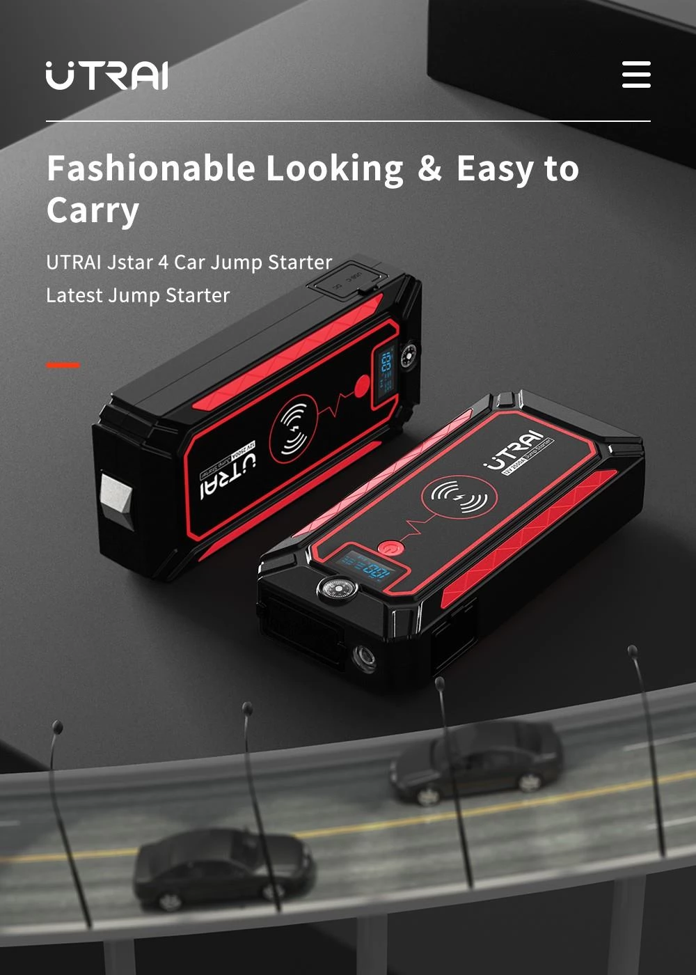 UTRAI Jstar 4 24000mAH 2500A Car Jump Starter met 10W draadloze oplaadfunctie, start tot 8,0 L gas of 7,5 L dieselmotor