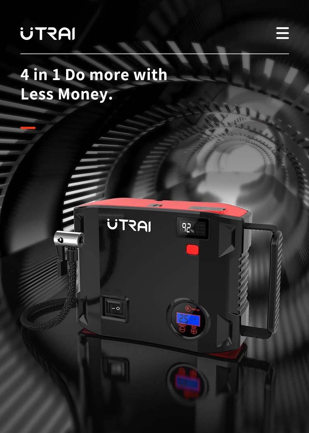 UTRAI Jstar 5 24000mAh 2000A 4-in-1 Car Jump Starter with 150 PSI Air  Compressor Dual Display Start Up To 8.0 L GAS 7.5 L DIESEL 