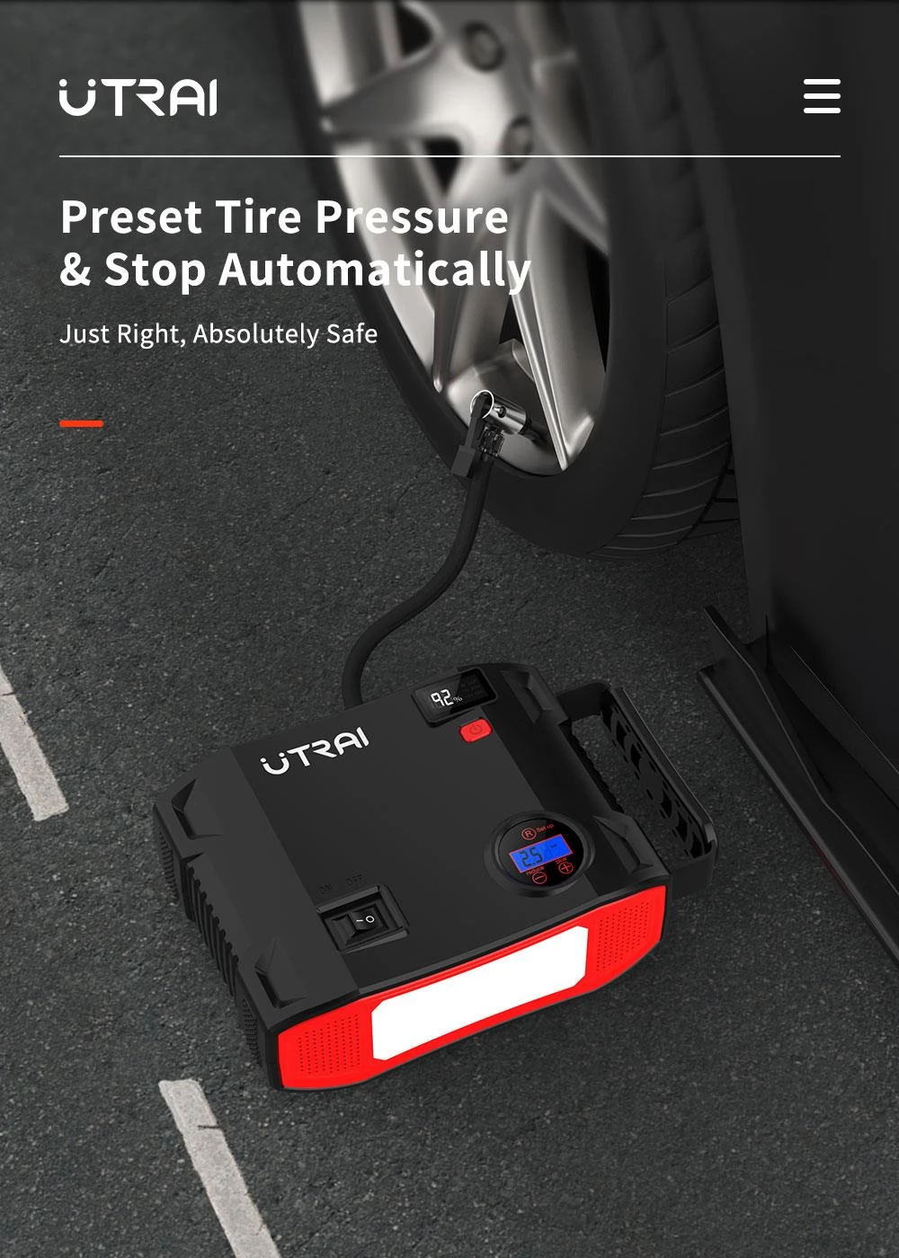 UTRAI Jstar 5 24000mAh 2000A 4-in-1 Car Jump Starter with 150 PSI Air Compressor Dual Display Start Up To 8.0 L GAS 7.5 L DIESEL