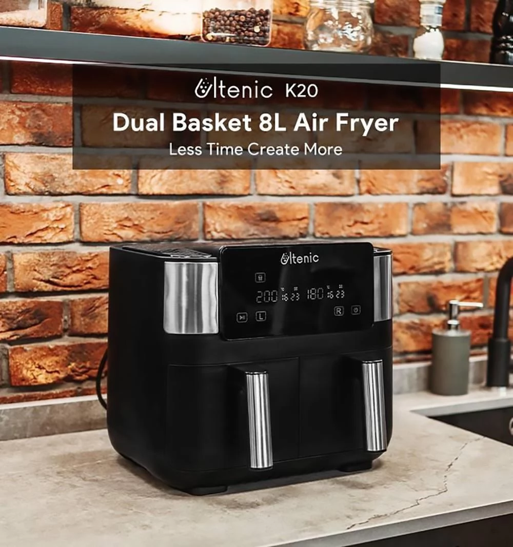 Ultenic K20 Dual Basket Air Fryer, 8L Capacity, Dual Independent Cooking Zone, 100 Online Recipes, Digital Display