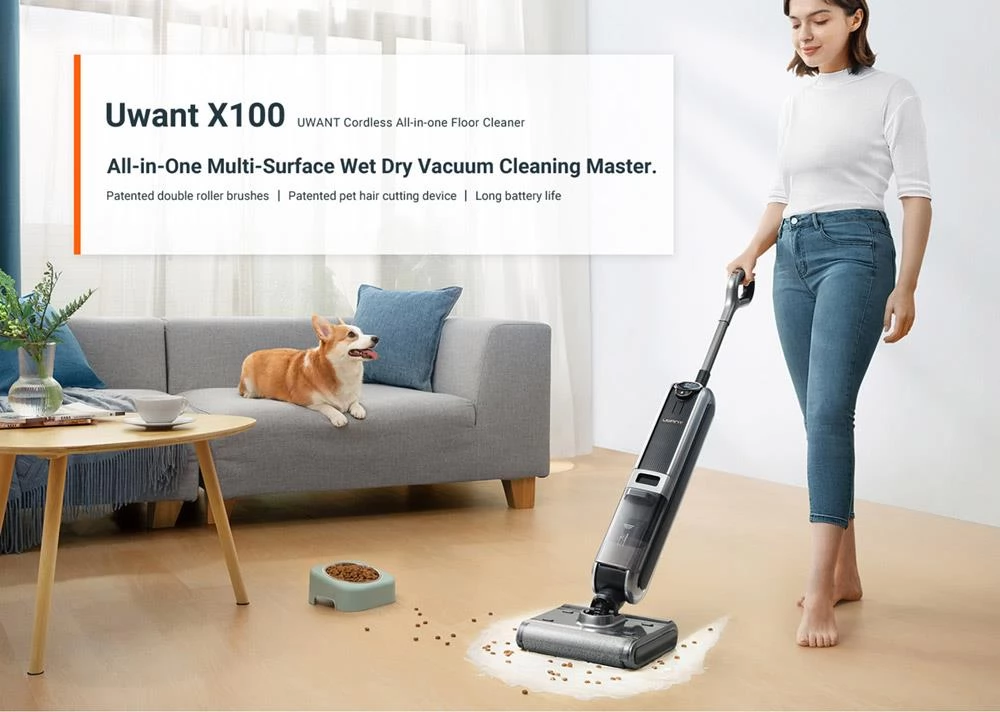 Uwant X100 Akku Nass- & Trockensauger mit 600ml 4000mAh mit intelligenter Schmutzerkennung, Doppelwalzenbürste (EU)