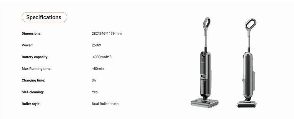 Uwant X100 Akku Nass- & Trockensauger mit 600ml 4000mAh mit intelligenter Schmutzerkennung, Doppelwalzenbürste (EU)