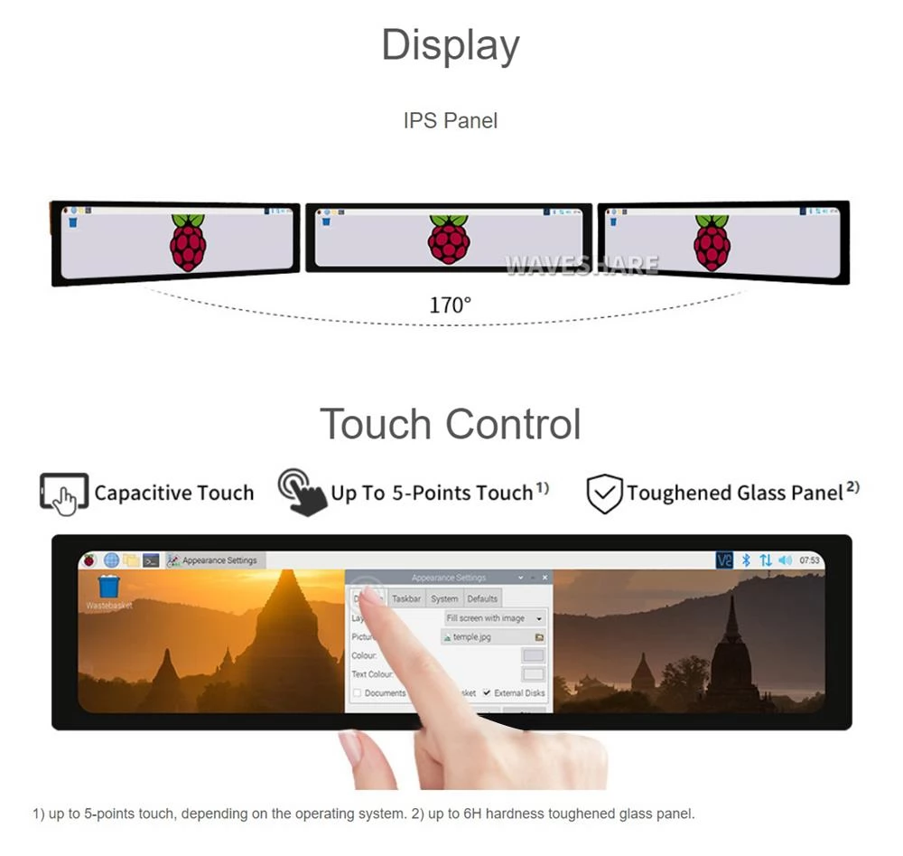 Waveshare 11.9inch LCD Capacitive Touch Screen, 320X1480 Resolution, HDMI, IPS, with Toughened Glass Cover