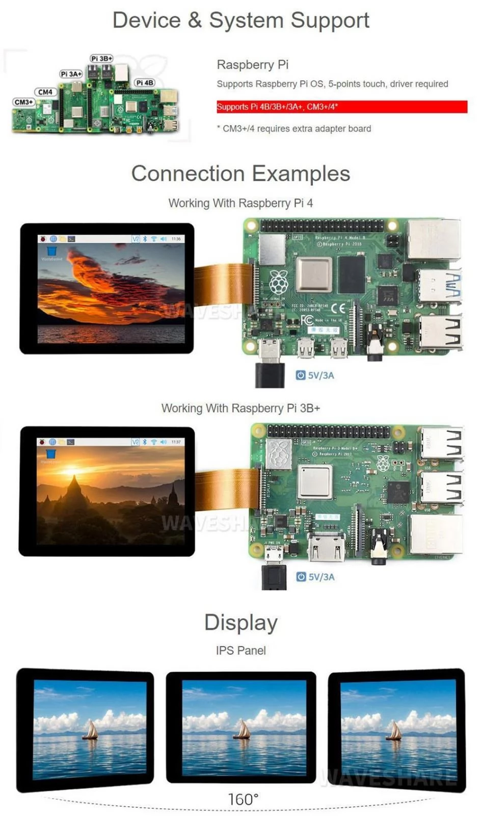 Waveshare 2,8 Zoll Kapazitives Touch-Display für Raspberry Pi, 480*640, DSI, IPS, Optical Bonding Screen