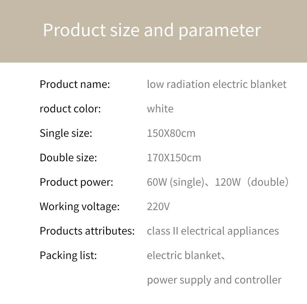 Xiaoda elektrische Heizdecke, geringe Strahlung, Überhitzungsschutz, 12h automatische Abschaltung, 170 x 150 cm