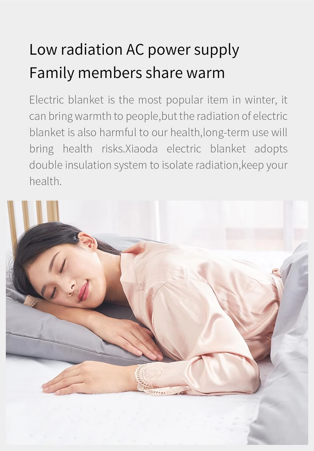 Xiaoda elektrische verwarming deken, lage straling, oververhitting bescherming, 12 uur automatische uitschakeling, 170 * 150 cm
